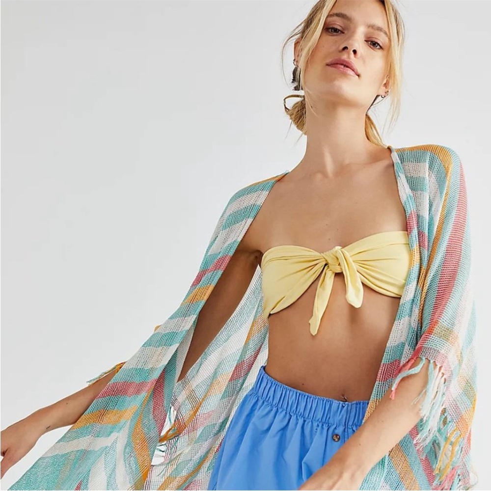Free People Tan Lines Woven Kimono Stripes Coverup One Size - Picture 2 of 13